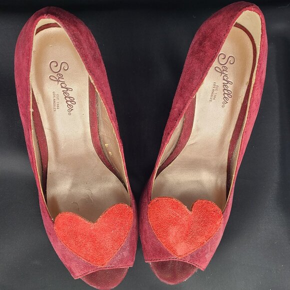 Seychelles Ready for Anything, Red Suede Heels with Heart, 8M - Picture 2 of 6